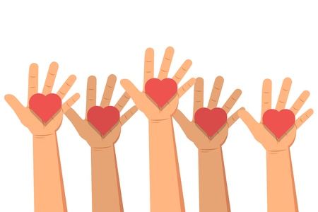 Donation banner concept. The hands gives the hearts. Vector illustration.のイラスト素材
