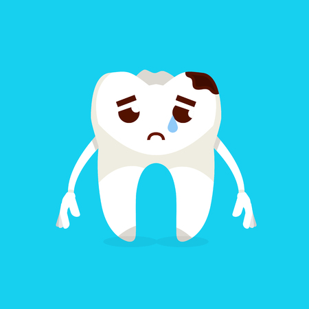 Sad tooth cartoon character. Caries prevention concept. Vector illustration.のイラスト素材