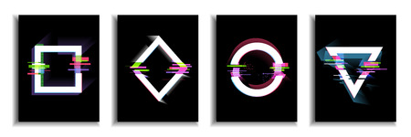 Glitch effect  frame banner, modern style design elements. Vector illustration のイラスト素材