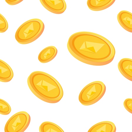 Seamless pattern of  Ethereum Cryptocurrency gold coin. Blockchain technology concept. Vector illustration.のイラスト素材