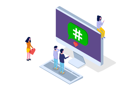 Social media, networking  isometric concept. Vector illustration.のイラスト素材