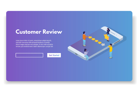Customer review, Usability Evaluation,  Feedback,  Rating system isometric concept. Vector illustrationのイラスト素材
