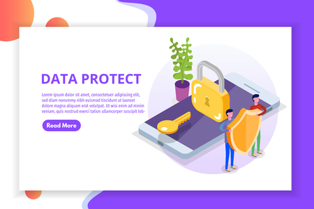 GDPR, Data Protection isometric concept, Network data, Internet security, Secure bank transaction.    Character Vector illustration.のイラスト素材