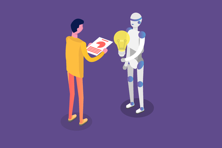 Online virtual assistant, chat bot isometric concept. Vector illustration.のイラスト素材