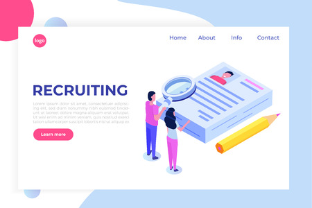 Recruitment, Job search isometric concept. Use for presentation, social media, cards, web banner. Vector illustrationのイラスト素材