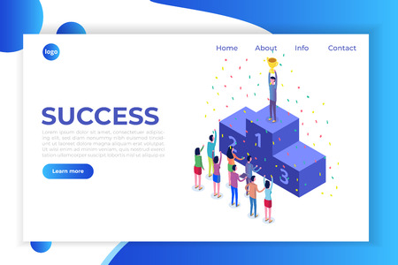 Win, Isometric winner business, success and achievement concept with characters.のイラスト素材