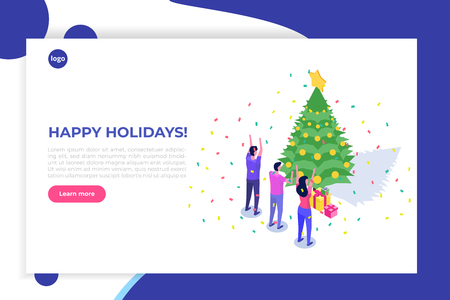 The Happy New Year 2019 isometric concept. The 3d template for greeting cards, posters, banners.のイラスト素材