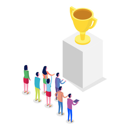 Teamwork, successful goal achievement, motivation and development isometric concept.  Vector illustration.のイラスト素材