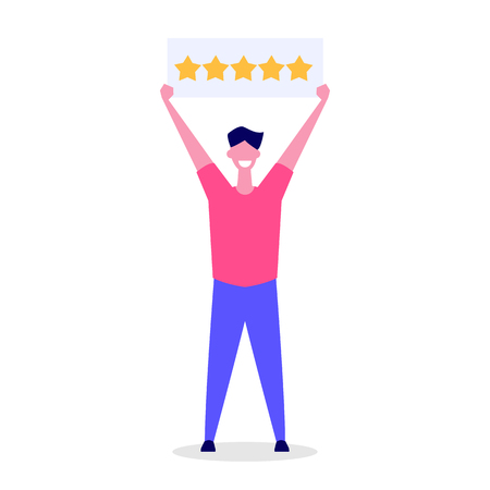 Happy customer, User feedback review concept vector illustration flat style.のイラスト素材