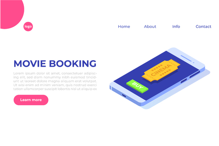Online cinema tickets booking isometric concept. Mobile app. Vector illustrationのイラスト素材