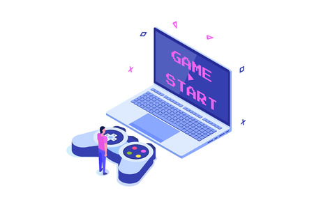 E-sport or cybersport  computer gaming  isometric concept. Vector illustrationのイラスト素材