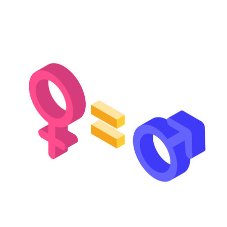 Gender equality, Equal pay and opportunity  isometric concept with male and female sign. Vector Illustration.のイラスト素材