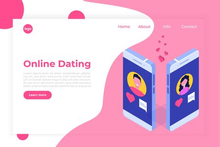 Online dating applications, virtual relationships vector isometric concept. のイラスト素材