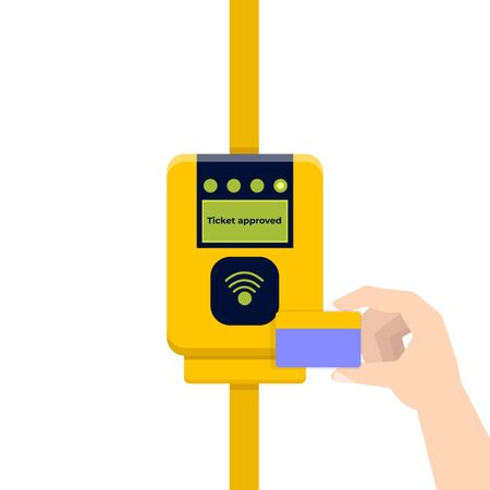 Card ticket validation, contactless cashless payments. Flat style Vector illustration.のイラスト素材