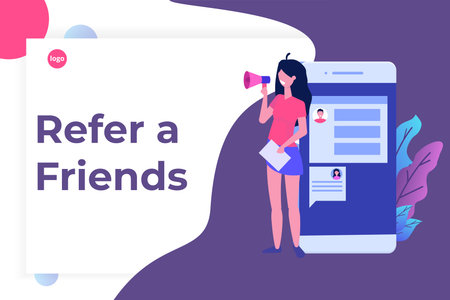 Refer a friend, shout on megaphone, flat style concept. Sharing Referral Code. Vector illustration