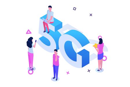 5G network wireless systems, High-speed mobile Internet isometric concept. Vector illustrationのイラスト素材