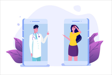Telemedicine and online doctor consultation concept. Vector Illustration.のイラスト素材
