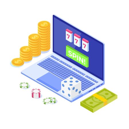 Online casino, online gambling, gaming apps  isometric vector illustrationのイラスト素材