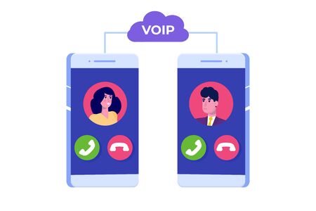 Voice over IP,  IP telephony  VoIP technology concept. Vector illustration.のイラスト素材