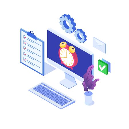 Time management cncept,  Business scheduling app. Flat isometric vector illustration.のイラスト素材