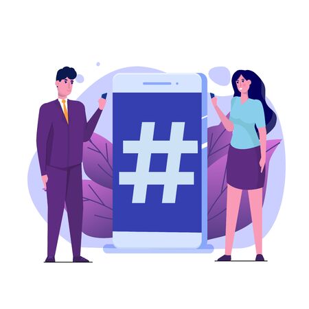 Social media flat style concept with characters.  Vector illustration.のイラスト素材