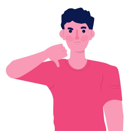 Man showing a negative gesture thumbs down sign. Disapprove character concept. Vector illustration.のイラスト素材