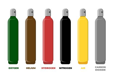 Compressed gas storage cylinder identification color set. Vector illustration.のイラスト素材