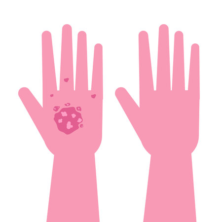 Hands with Psoriasis before and after treatment. Vector illustrationのイラスト素材