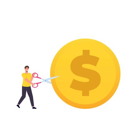 Cost reduction, cutting dollar, big discount consept. Flat vector  illustration.のイラスト素材