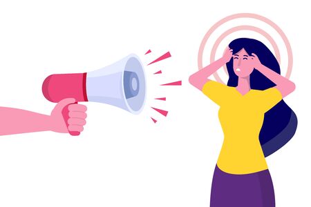Aggressive management concept.  Leader or Boss screaming at manager. Vector illustration.のイラスト素材