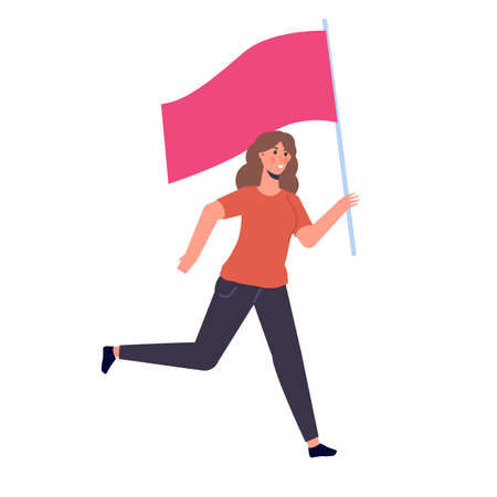 Woman running with a flag. Vector illustrationのイラスト素材