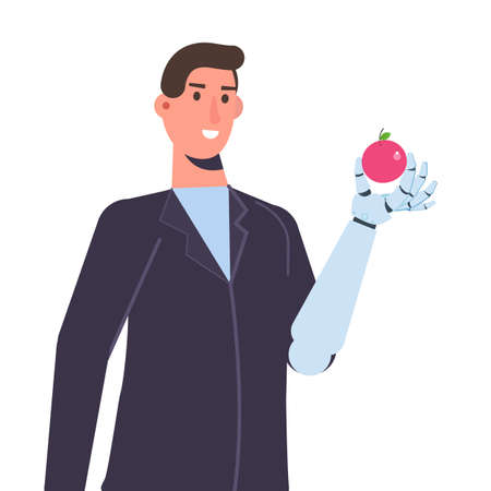 Character witth a Bionic arm or Robotic mechanical hand, Prosthesis concept. Vector isolated illustrationのイラスト素材