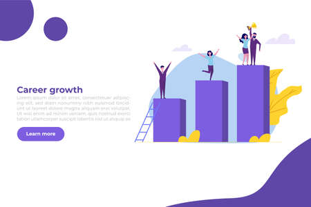 Career growth, Business goal achievement concept. Character climbing on ascending chart. Vector illustration flat styleのイラスト素材