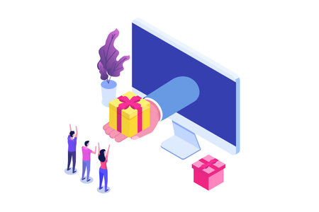 Gift order online, Online shopping,  E commerce concept. People buy gifts. Vector illustration
