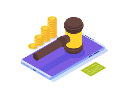 Online internet auction, International trade isometric concept. Vector illustrationのイラスト素材