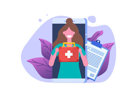 Medical online conference, Doctor Distant consultation online concept.  Flat Vector Illustrationのイラスト素材