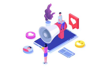 Content SMM manager strategy processes concept. Flat vector isometric illustration.のイラスト素材