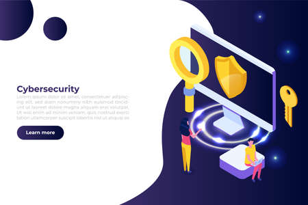 Cybersecurity, Protection network safe data isometric concept. Web page design templates. Vector illustrationのイラスト素材