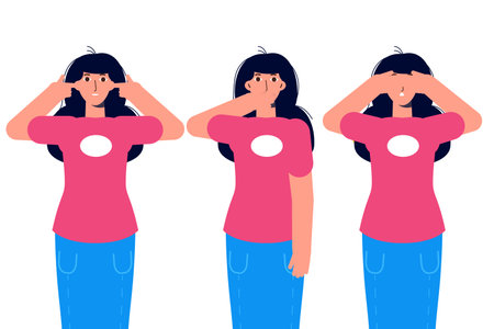 Ignore or avoid concept with characters. Hear no evil, see no evil and speak no evil. vector illustration.のイラスト素材