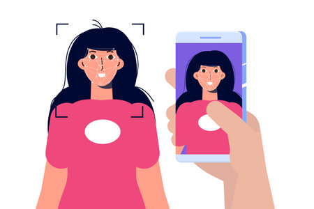 Biometric security identification, face recognition system concept. vector illustration.のイラスト素材