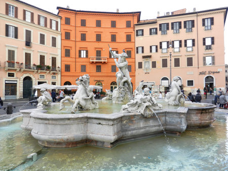 Fountain of Neptune, Navona Square, Rome, Italyのeditorial素材
