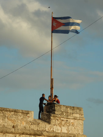 young people at El Morro fort, Havana, Cubaのeditorial素材