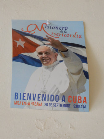 Flyier with the pope Francis, Havana, Cuba,のeditorial素材