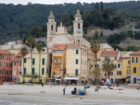 the old village and the church in Laigueglia, Savona Province, Liguria, Italyのeditorial素材