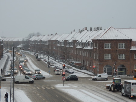 old brick buildings with snow in Sydhavnen, Copenhagen, Denmarkのeditorial素材