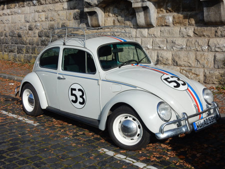 a classic white beetle in Wurzburg, Franconia, Bavaria, Germany