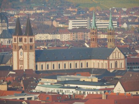 Wurzburg St. Kilian cathedral seen from Nikolausberg, Bavaria, Franconia, Germanyの写真素材