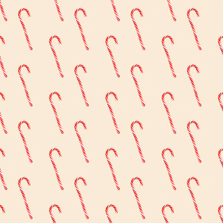 Red striped candy canes of Santa are stacked - seamless pattern, ornament. Christmas, new year,...