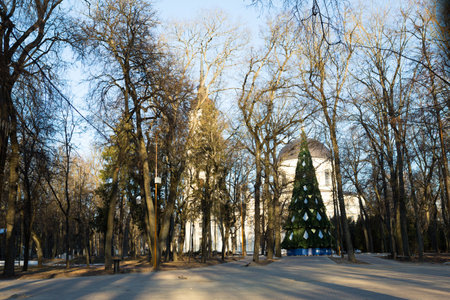 Kaluga, Russia-December 7, 2020. Preparing for the holiday. The city is the new year's capital of Russia. Christmas tree, decoration of attractions-old Torg, Park, squareのeditorial素材