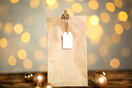 Christmas decor of food delivery service disposable kraft paper package. Ready-made order,...